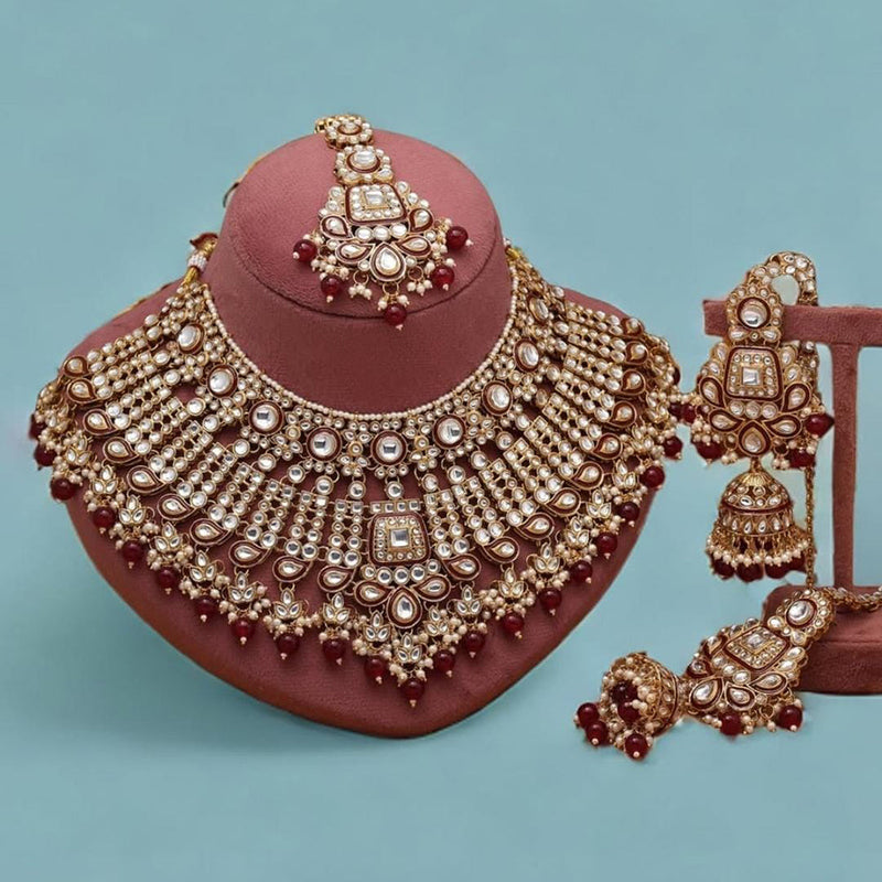 India Art Gold Plated Kundan Stone And Beads Necklace Set