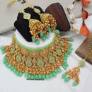 India Art Gold Plated  Kundan Stone And Beads Meenakari Choker Necklace Set