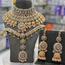 India Art Gold Plated  Kundan Stone And Beads Meenakari Choker Necklace Set