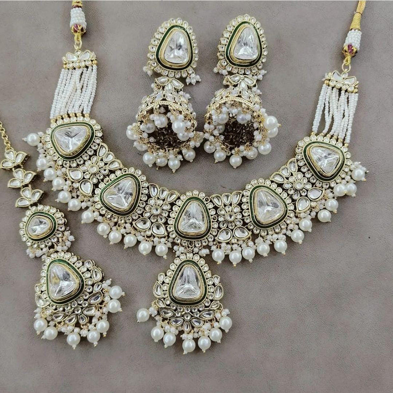 India Art Gold Plated  Kundan Stone And Beads  Necklace Set