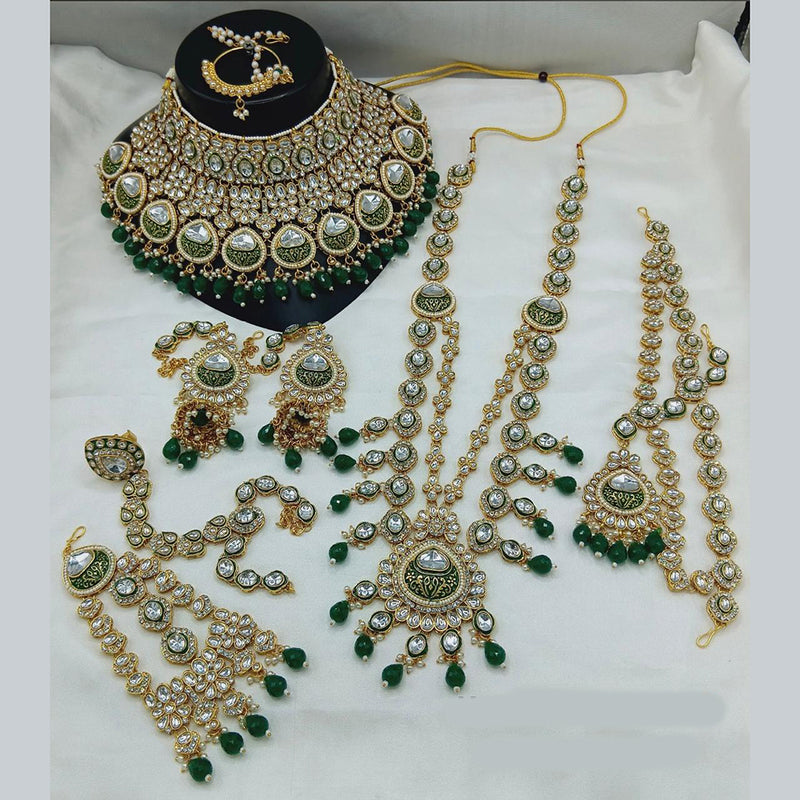 India Art Gold Plated Kundan Stone And  Beads  Meenakari Bridal Set