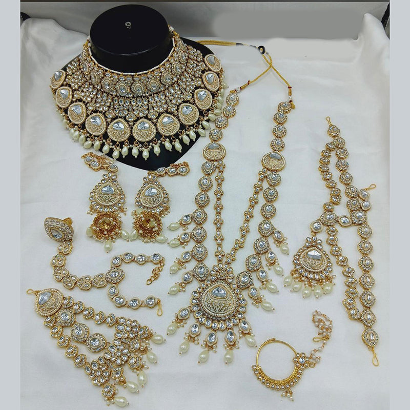 India Art Gold Plated Kundan Stone And  Beads  Meenakari Bridal Set