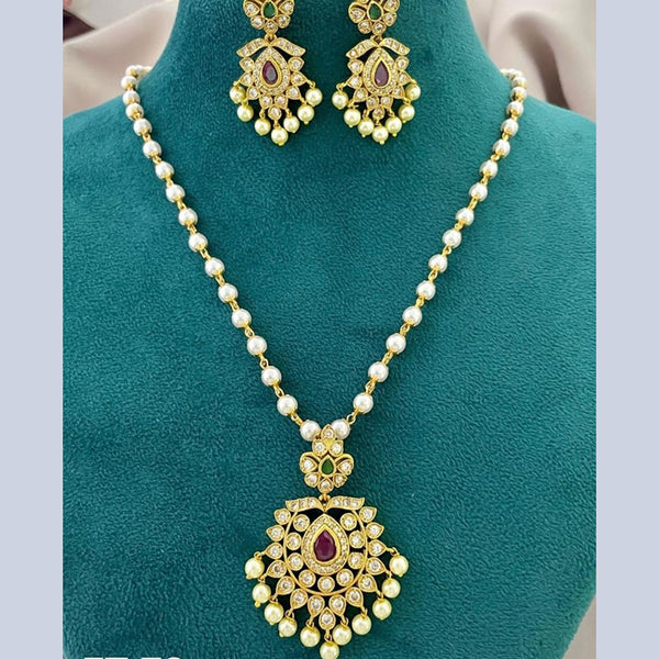 India Art Gold Plated Austrian Stone And Pearls Necklace Set