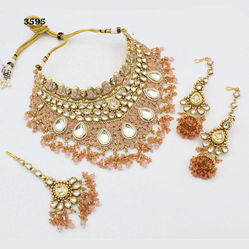 India Art Gold Plated Kundan Stone And Beads Necklace Set