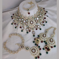 India Art Gold Plated Kundan Stone And Meenakari Semi Bridal Necklace Set