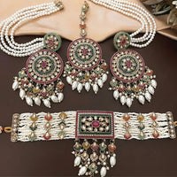 India Art Gold Plated Crystal Stone And Pearl Choker Necklace Set