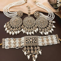India Art Gold Plated Crystal Stone And Pearl Choker Necklace Set
