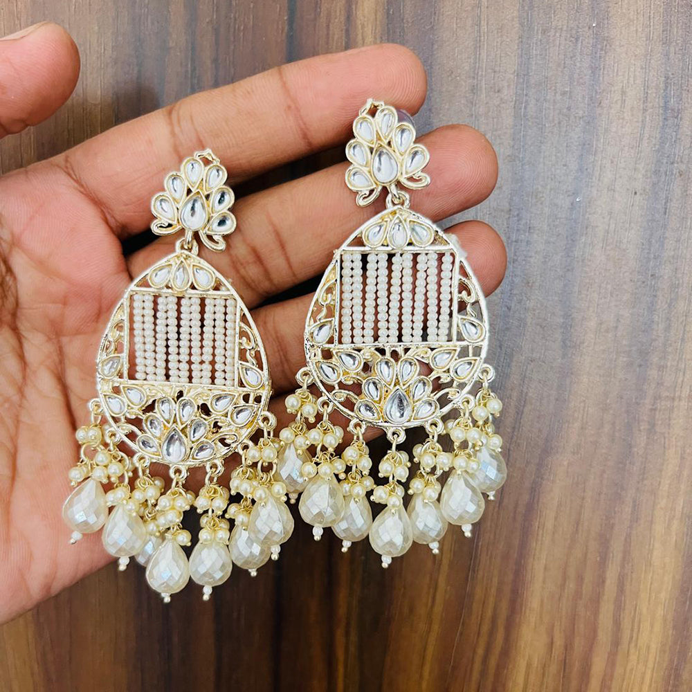 India Art Gold Plated Designer Kundan Pearl & Beads Earrings