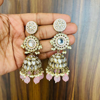 India Art Gold Plated Kundan And Meenakari Designer Jhumki Earrings