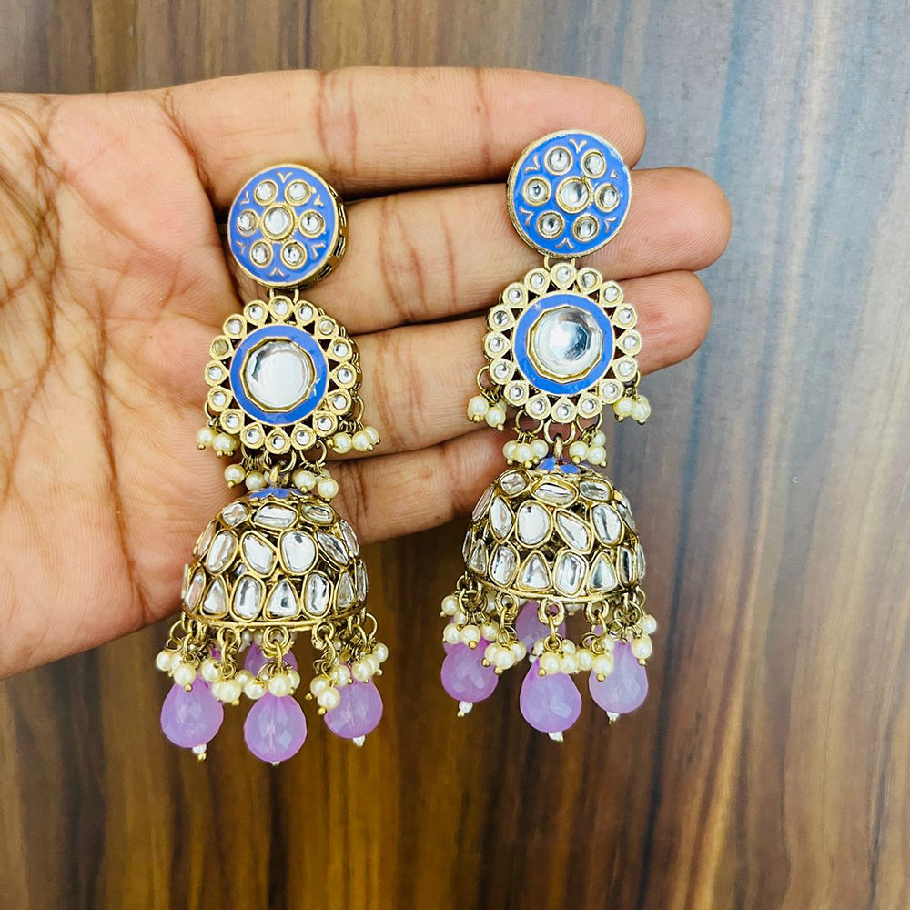 India Art Gold Plated Kundan And Meenakari Designer Jhumki Earrings