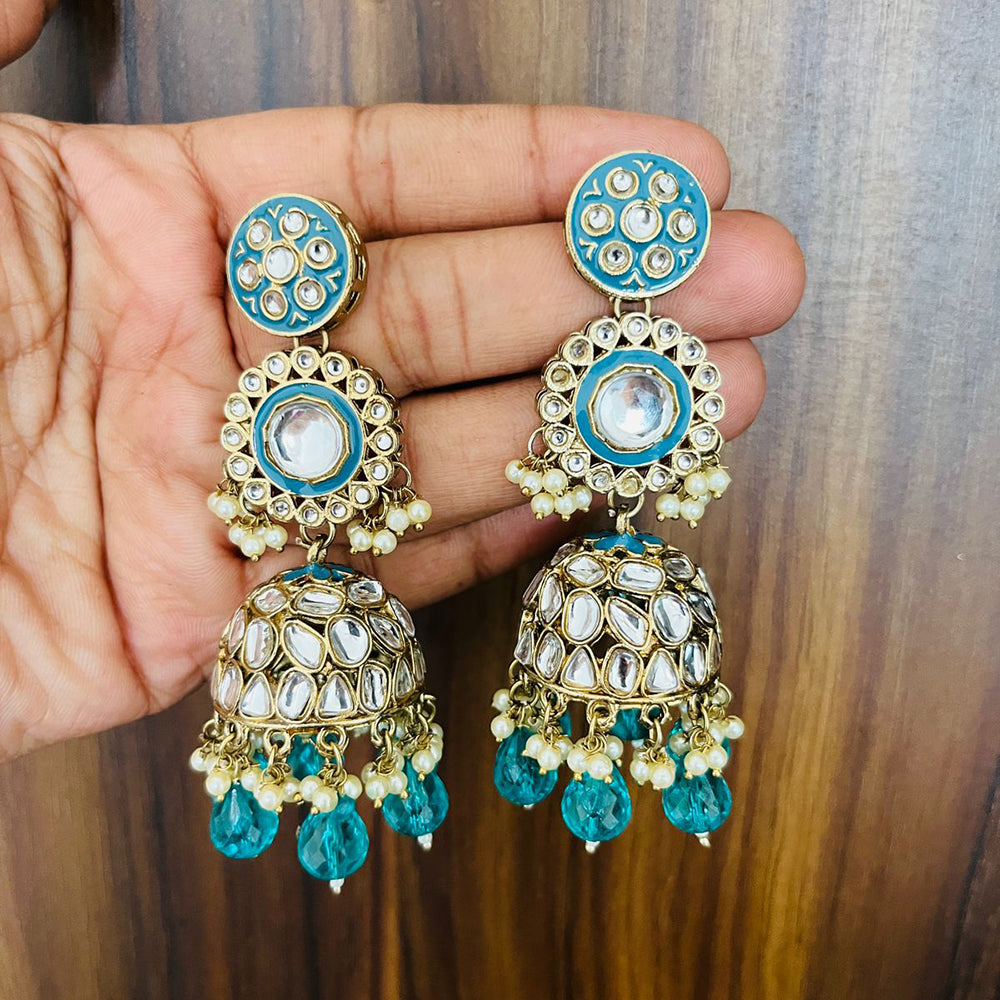 India Art Gold Plated Kundan And Meenakari Designer Jhumki Earrings