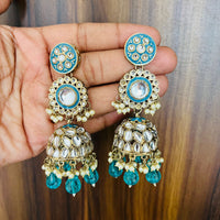 India Art Gold Plated Kundan And Meenakari Designer Jhumki Earrings