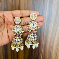 India Art Gold Plated Kundan And Meenakari Designer Jhumki Earrings