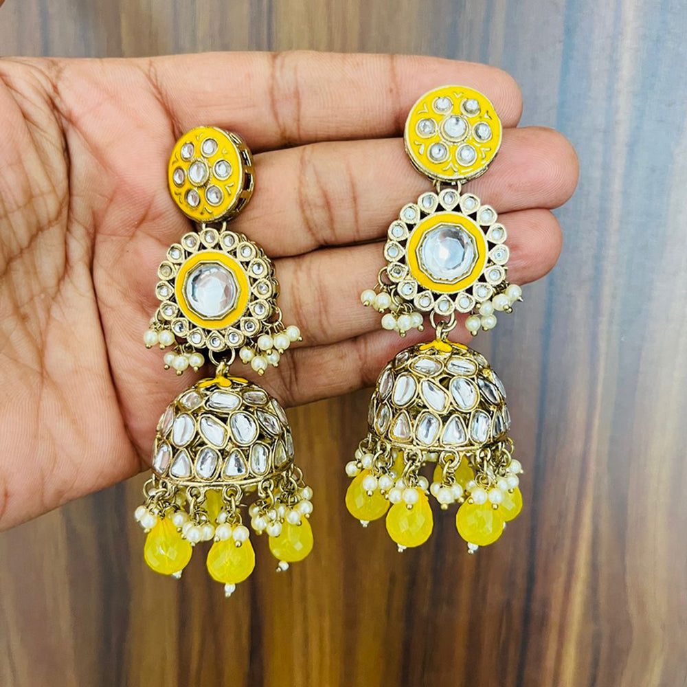India Art Gold Plated Kundan And Meenakari Designer Jhumki Earrings