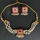 India Art Gold Plated Pota Stone And Pearls Choker Necklace Set