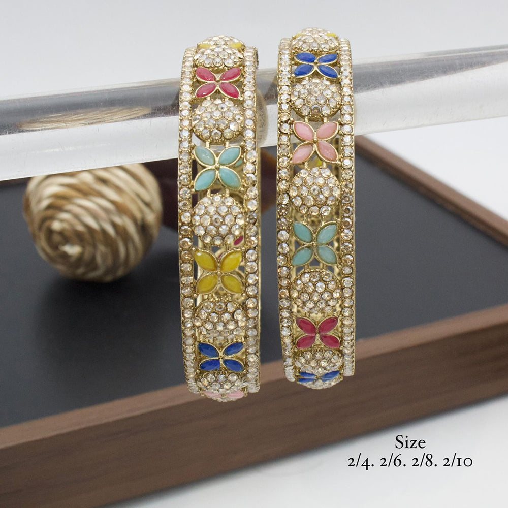 India Art Gold Plated Pota Stone And Austrian Stone Bangles Set