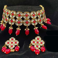 India Art Gold Plated Kundan And Beads Choker Necklace Set