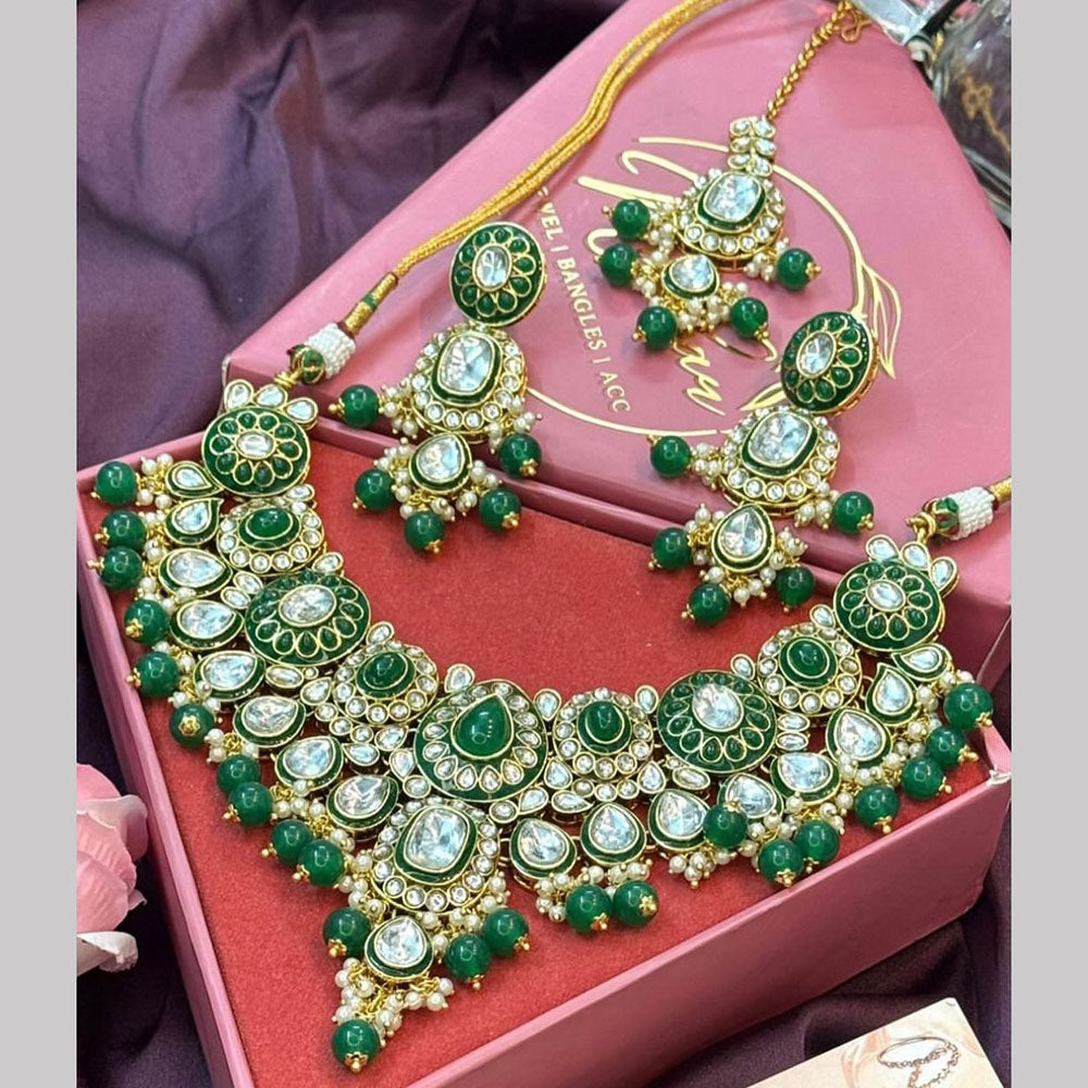 India Art Gold Plated Kundan And Beads Necklace Set