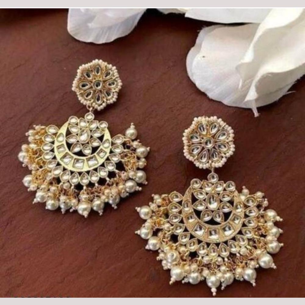 India Art Gold Plated Kundan Pearl And Beads Earrings
