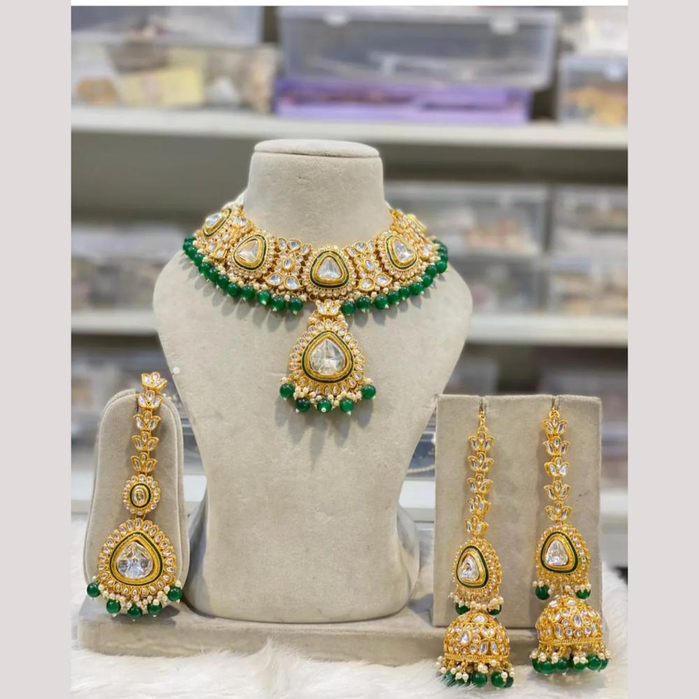 India Art Gold Plated Kundan And Beads Necklace Set