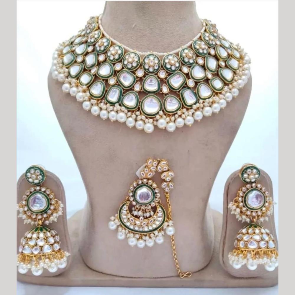 India Art Gold Plated Kundan Stone And Meenakari Necklace Set