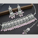 India Art Silver Plated Crystal Stone Beads And Pearl Choker Necklace Set