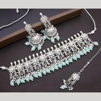 India Art Silver Plated Crystal Stone Beads And Pearl Choker Necklace Set