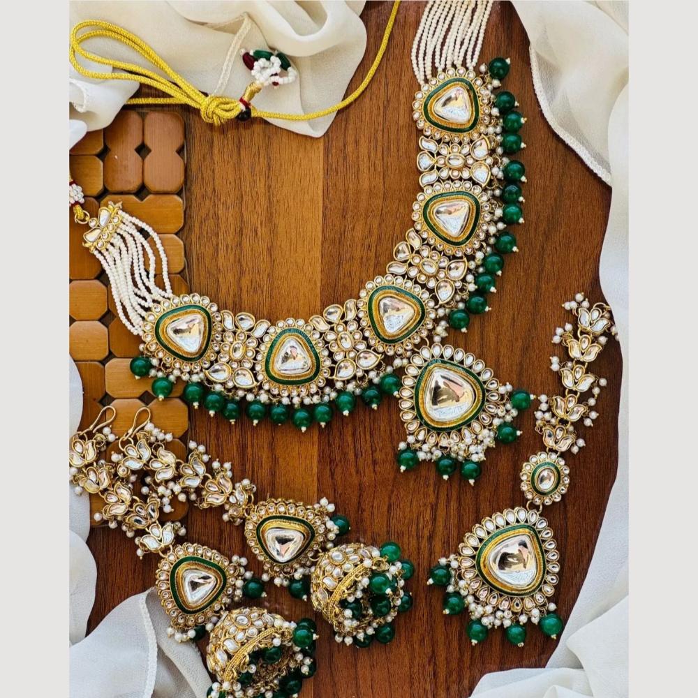 India Art Gold Plated Kudan And Pearl Necklace Set