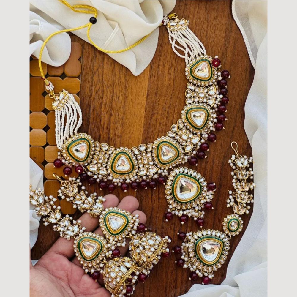 India Art Gold Plated Kudan And Pearl Necklace Set