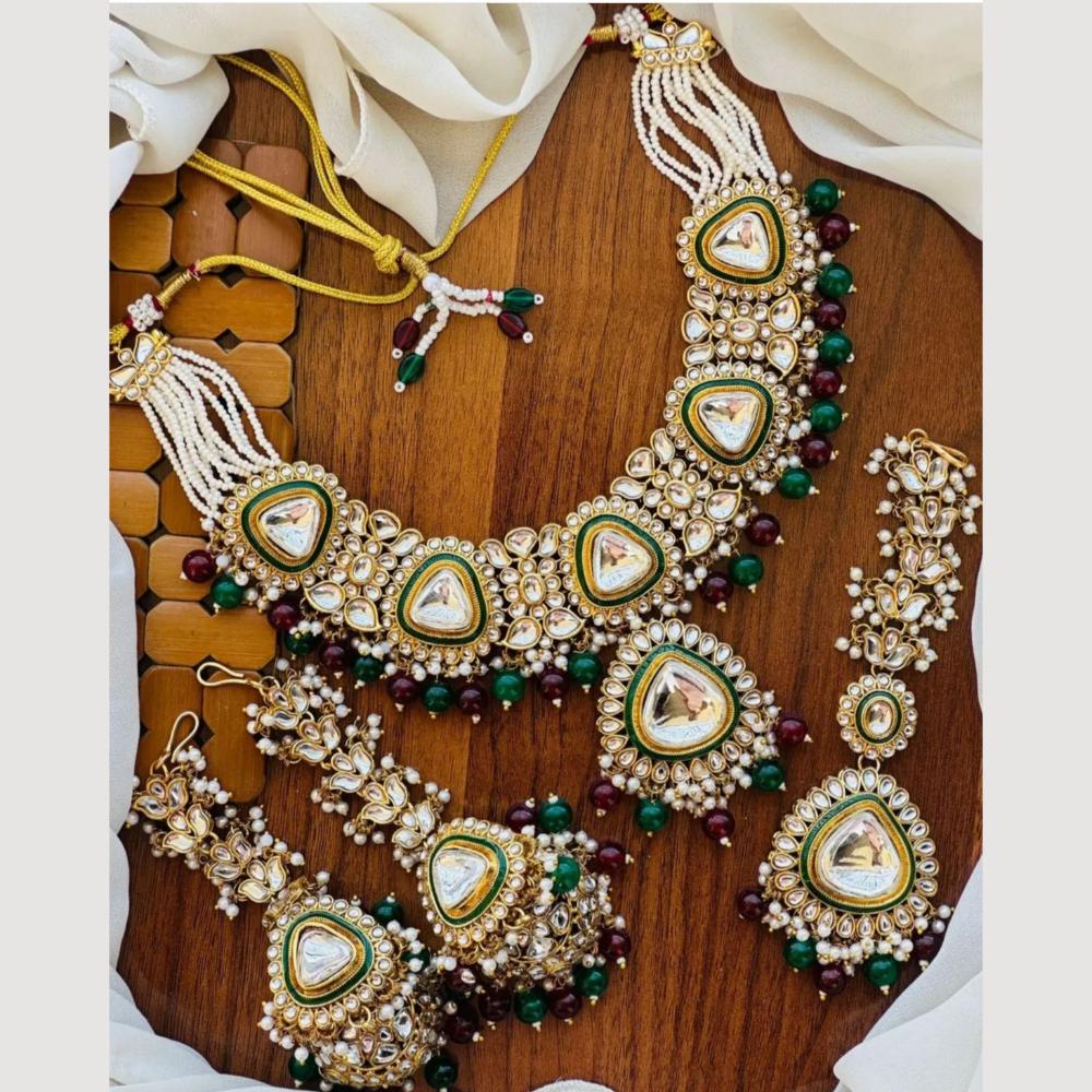 India Art Gold Plated Kudan And Pearl Necklace Set