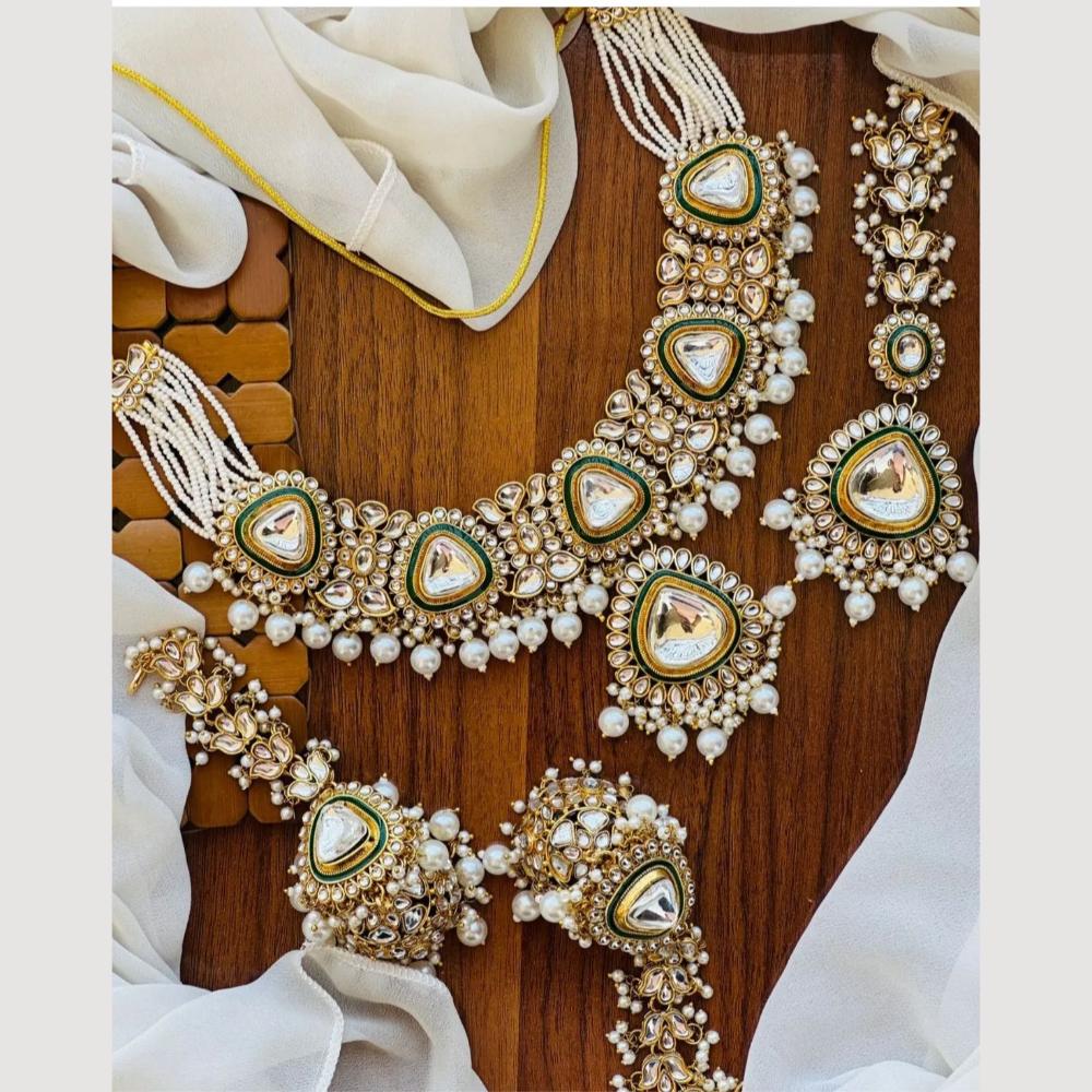 India Art Gold Plated Kudan And Pearl Necklace Set