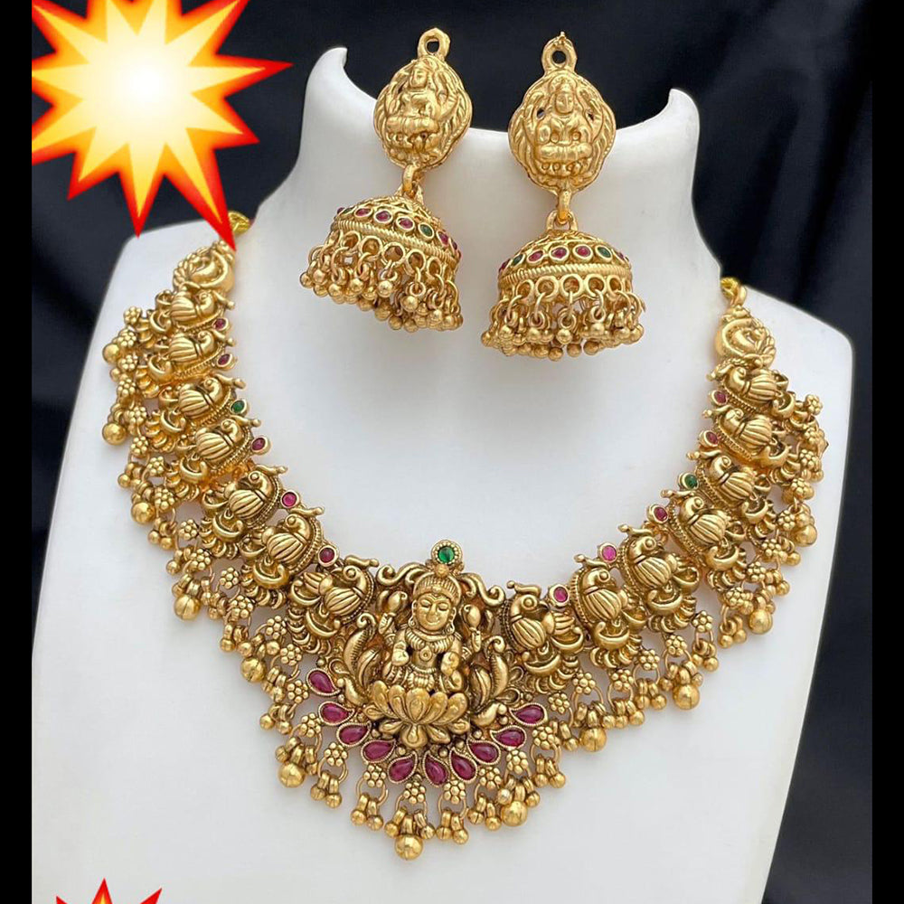 India Art Gold Plated Pota Stone Temple Choker Necklace Set