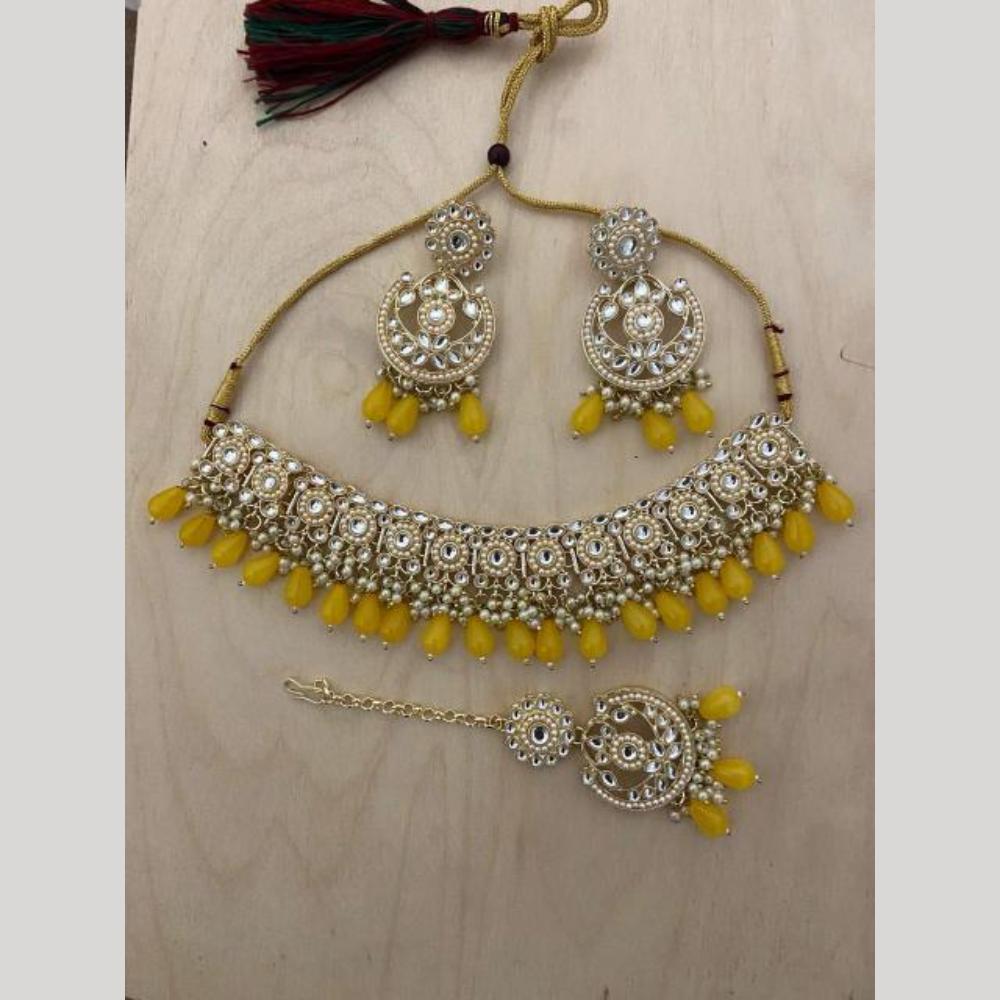 India Art Gold plated Kundan Beads And Pearl Necklace Set