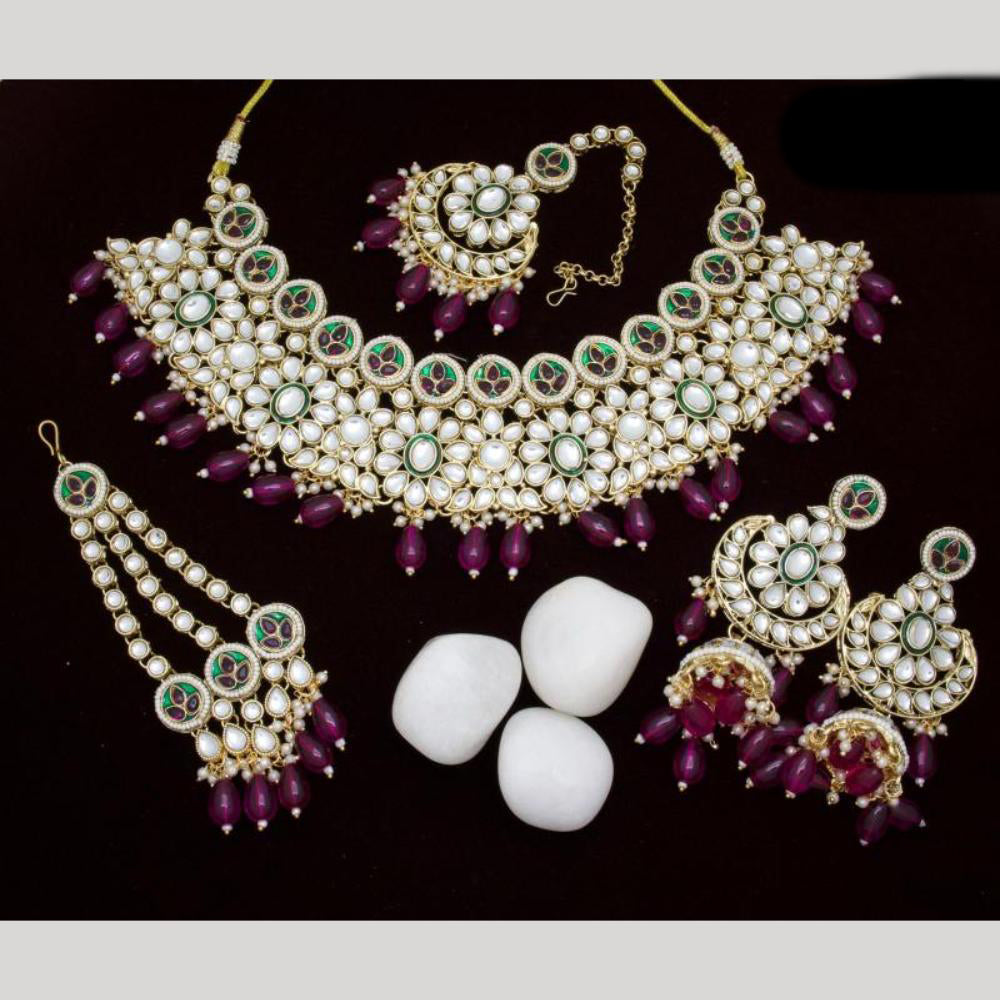 India Art Gold plated Kundan Beads And Pearl Necklace Set