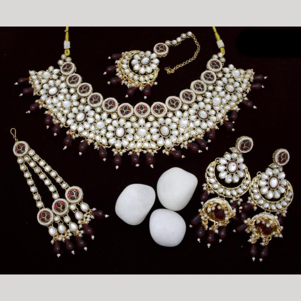 India Art Gold plated Kundan Beads And Pearl Necklace Set