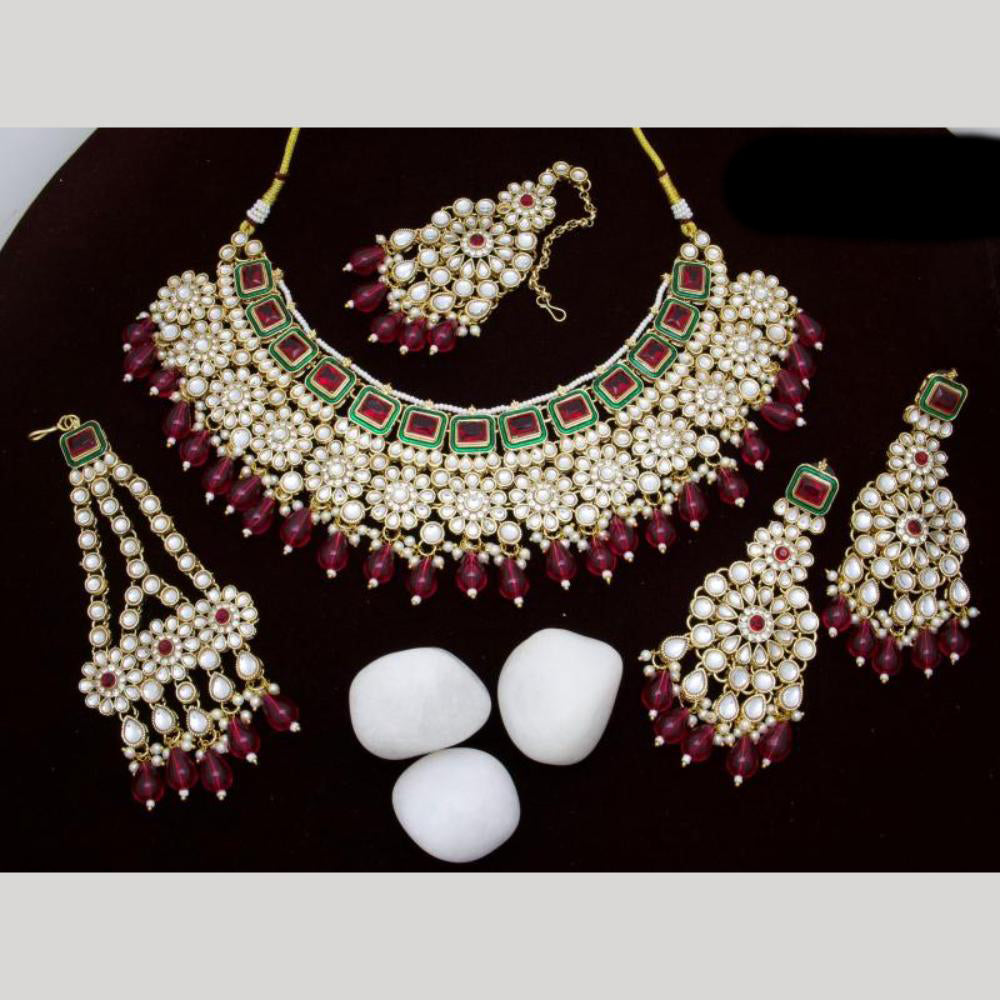 India Art Gold plated Kundan Beads And Pearl Necklace Set