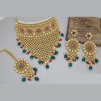 India Art Gold Plated Pota Stone And Pearls Choker Necklace Set