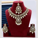 India Art Designer Kundan Necklace Set with Matching Earrings and Maangtikka for Ethnic Outfits