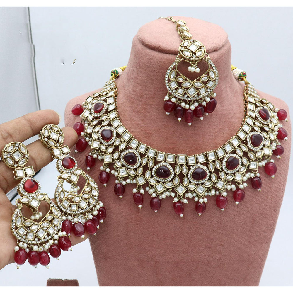 India Art Designer Kundan Stone Pearl And Beads Necklace Set