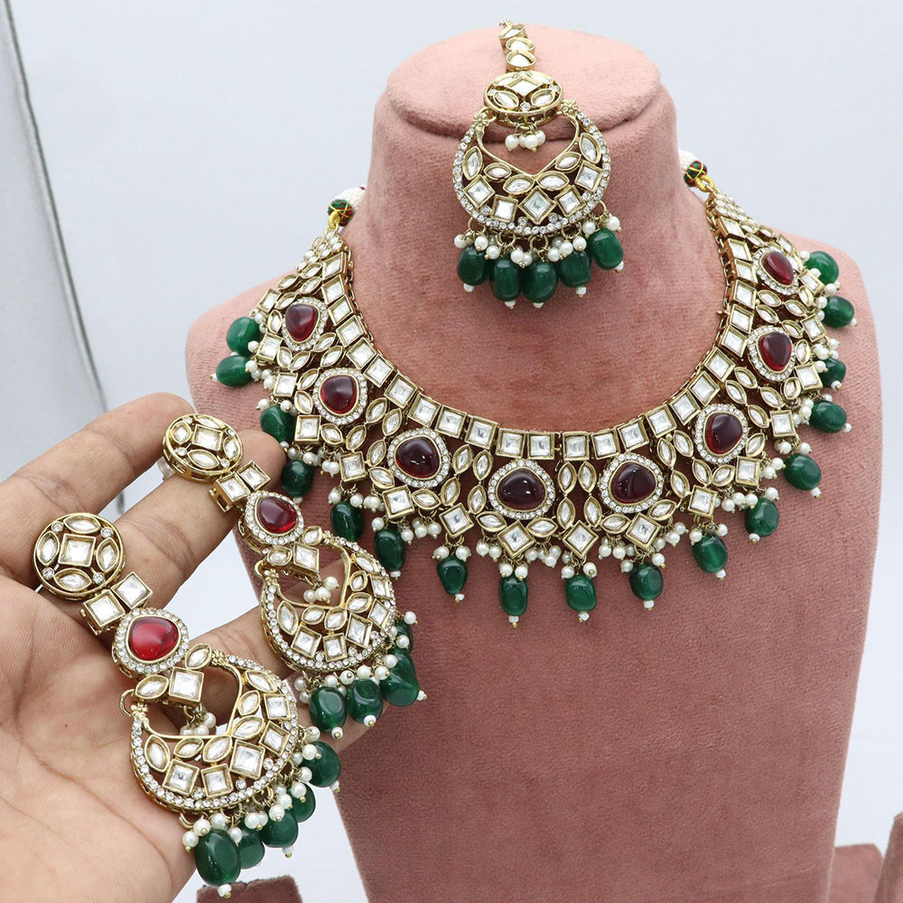 India Art Designer Kundan Stone Pearl And Beads Necklace Set