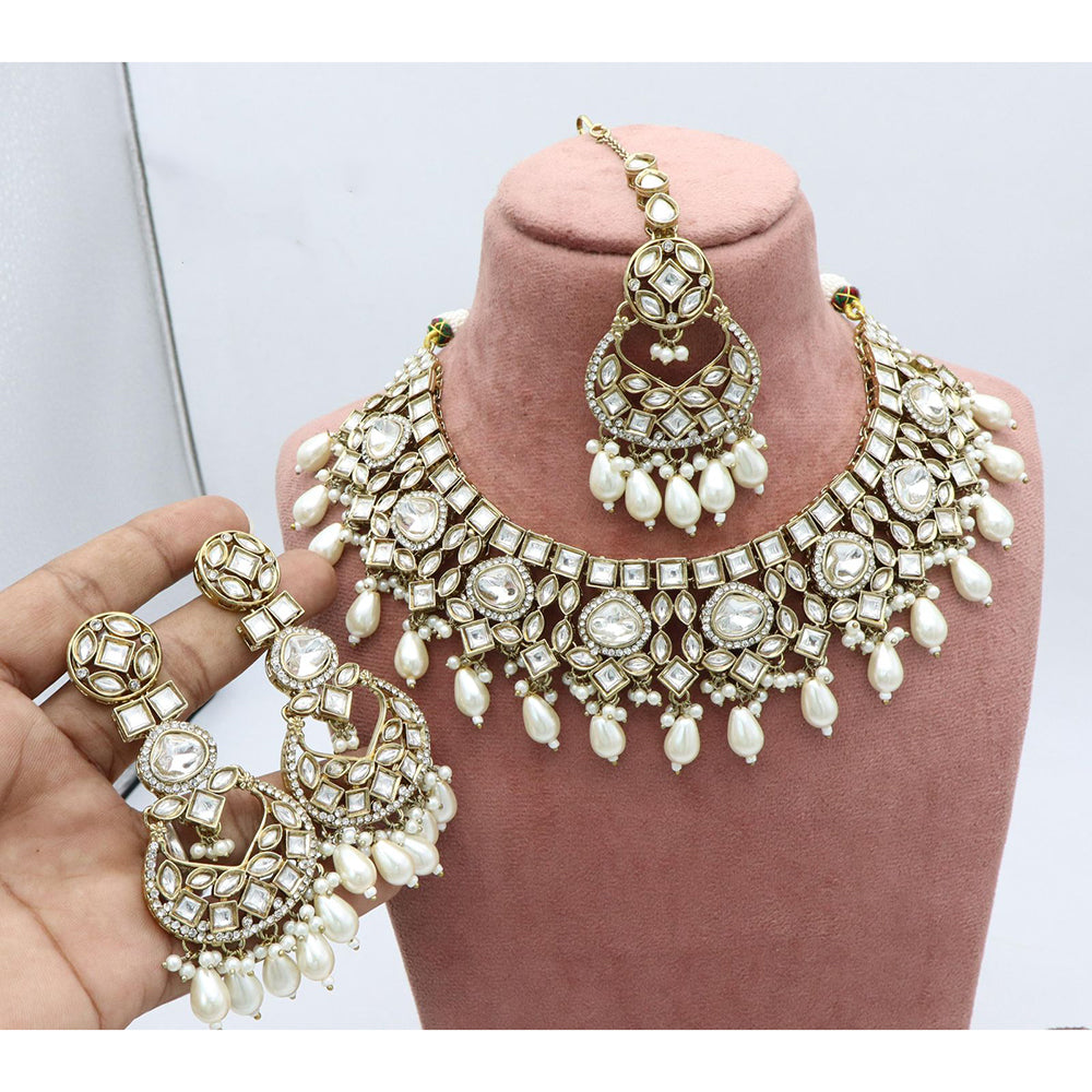 India Art Designer Kundan Stone Pearl And Beads Necklace Set