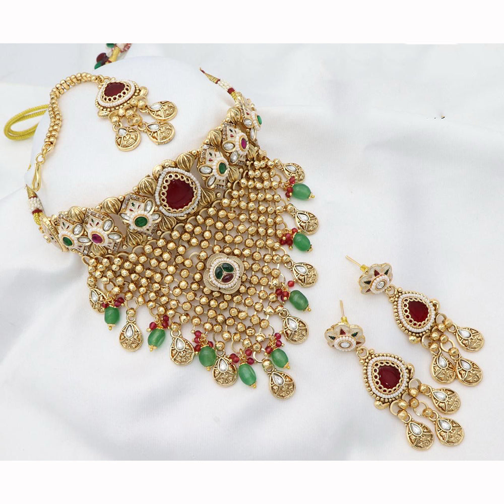India Art Designer Pota Stone And Meenakari Choker Necklace Set