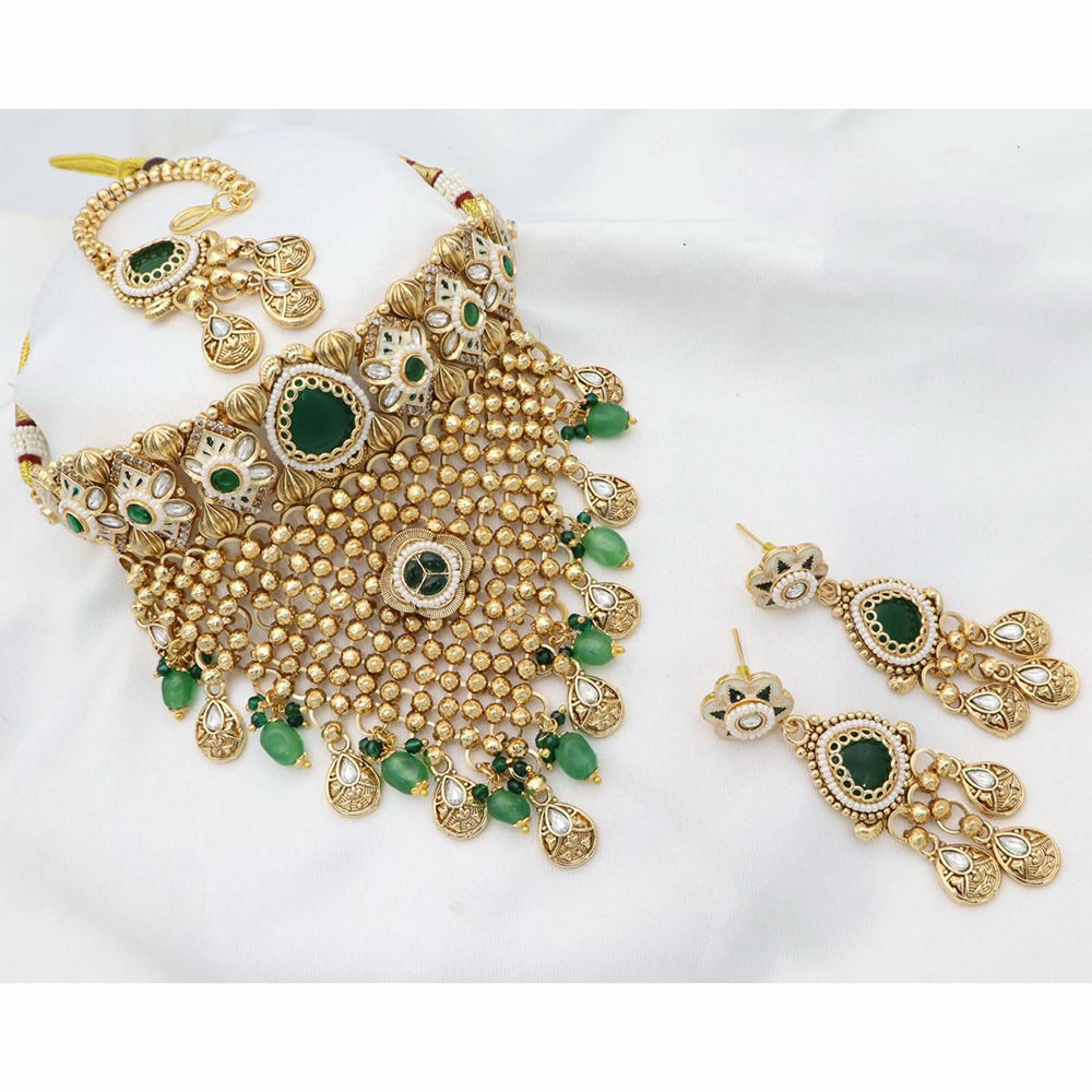 India Art Designer Pota Stone And Meenakari Choker Necklace Set