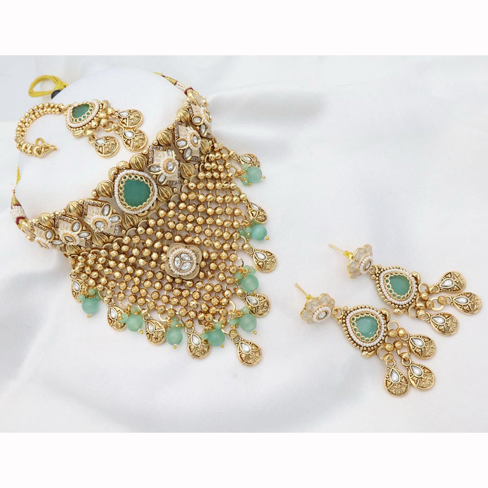 India Art Designer Pota Stone And Meenakari Choker Necklace Set