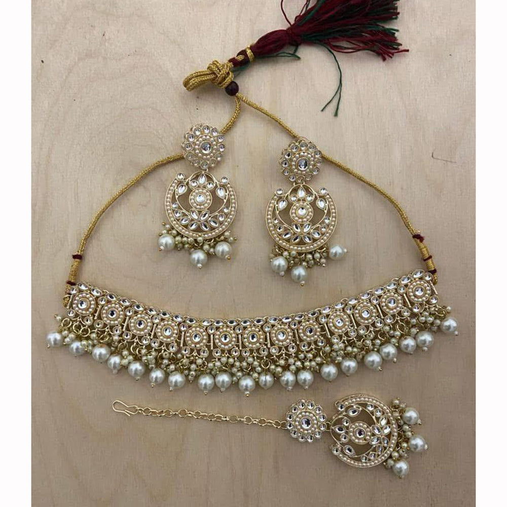 India Art Ethnic Kundan Stone Beaded And Pearl Necklace Set