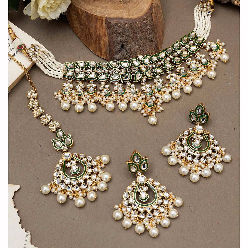 India Art Ethnic Kundan Stone Beaded And Pearl Meenakari Necklace Set