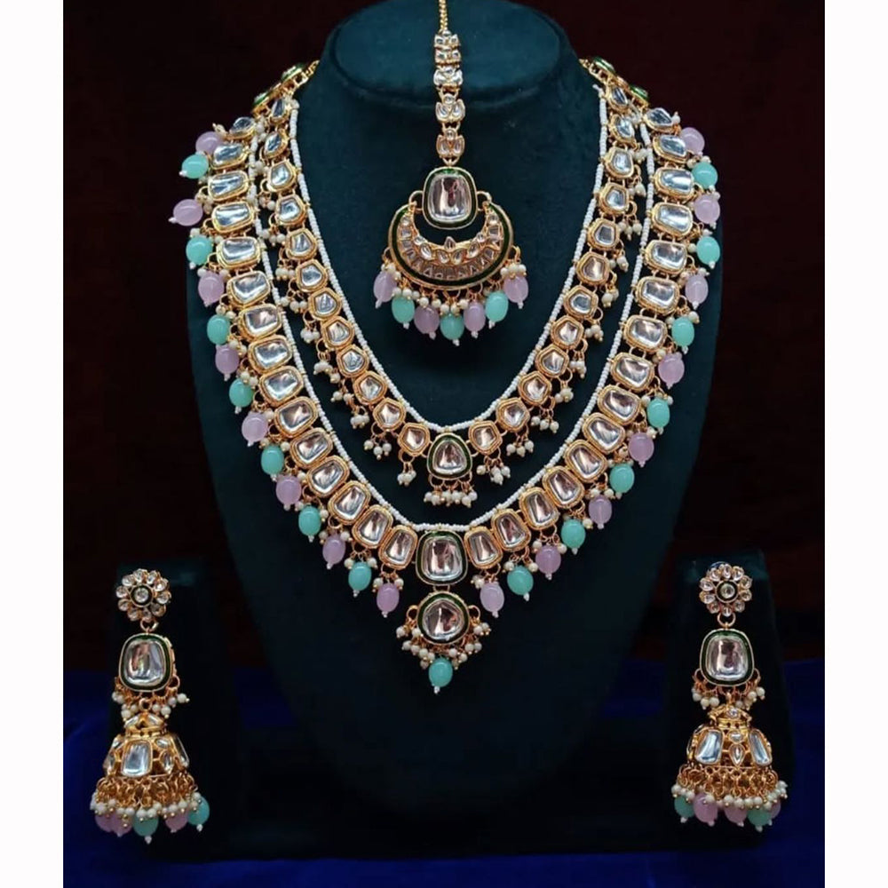 India Art Ethnic Kundan Stone Beaded And Pearl Necklace Set