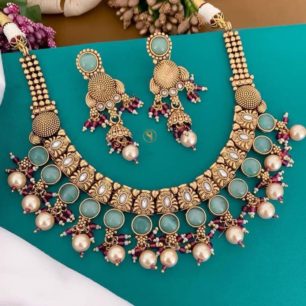 India Art Ethnic Pota Stone Beaded And Pearl Necklace Set