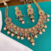 India Art Ethnic Pota Stone Beaded And Pearl Necklace Set