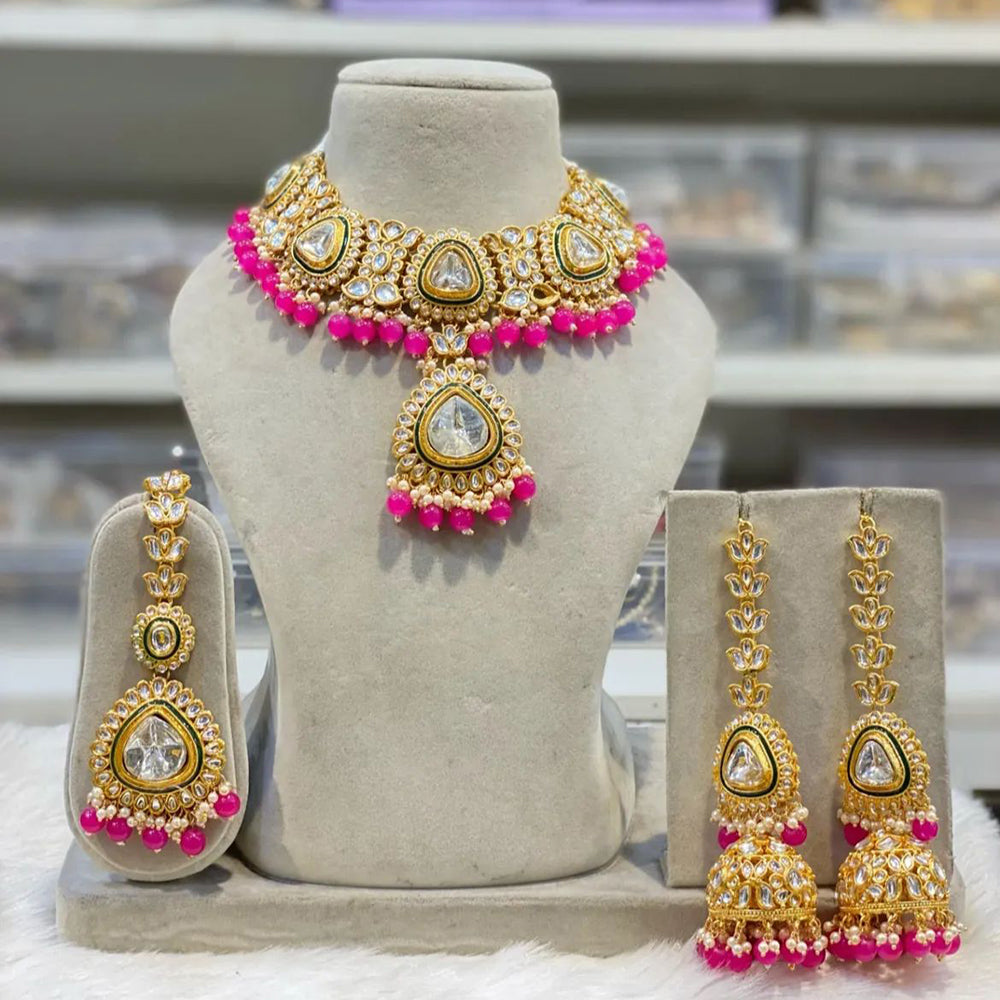 India Art Ethnic Kundan Stone Beaded And Pearl Necklace Set